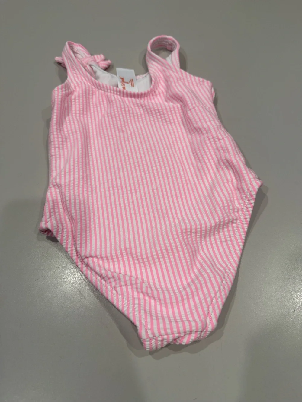 Girls' Cat & Jack Pink Stripe 1 Piece Swimsuit with Shoulder Bow 2T